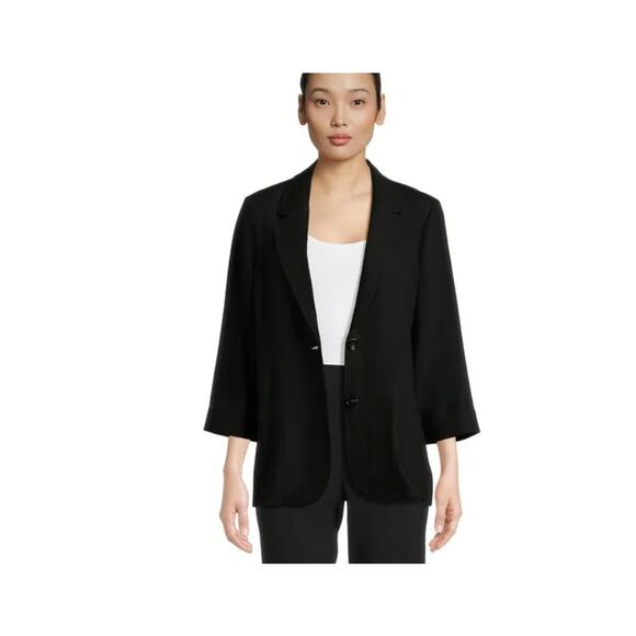 Time and Tru Linen Blend Button Front Blazer with Patch Pockets - Picture 1 of 9